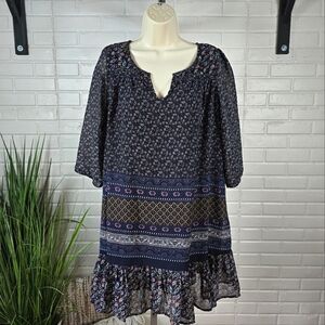 Patrons Of Peace Navy Boho Paisley Floral Mini Dress Oversized Small